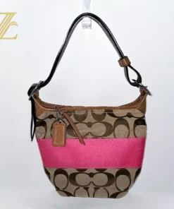 Coach Rugby Signature C Stripe Tan Beige Pink Purse Duffle Bucket Shoulder Bag