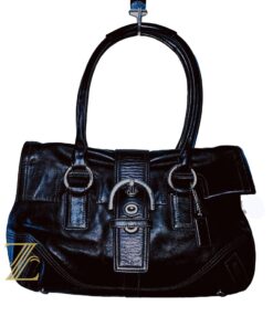 Coach 8a11 Satchel Shoulder Tote Bag Black Leather Silver Buckle Base Studs - photo 2