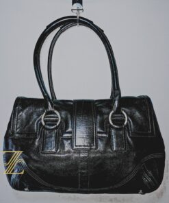 Coach 8a11 Satchel Shoulder Tote Bag Black Leather Silver Buckle Base Studs - photo 1