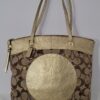 Coach Laura Secret Admirer signature tote gold and khaki