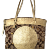Coach Laura Secret Admirer signature tote gold and khaki