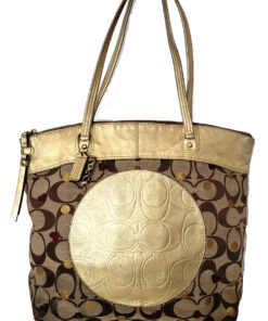 Coach Laura Secret Admirer signature tote gold and khaki