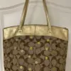 Coach Laura Secret Admirer signature tote gold and khaki