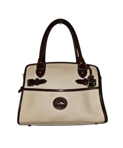 Dooney & Bourke All Weather Leather bone and British tan pebbled leather buckle crossbody satchel