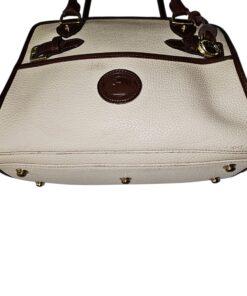 Dooney & Bourke All Weather Leather bone and British tan pebbled leather buckle crossbody satchel
