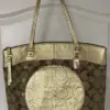 Coach Laura Secret Admirer signature tote gold and khaki