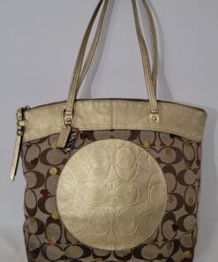 Coach Laura Secret Admirer signature tote gold and khaki