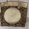Coach Laura Secret Admirer signature tote gold and khaki